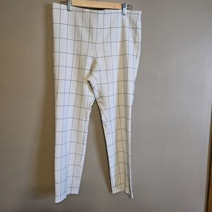 Adrianna Papell White Pants with Black Windowpane Grid